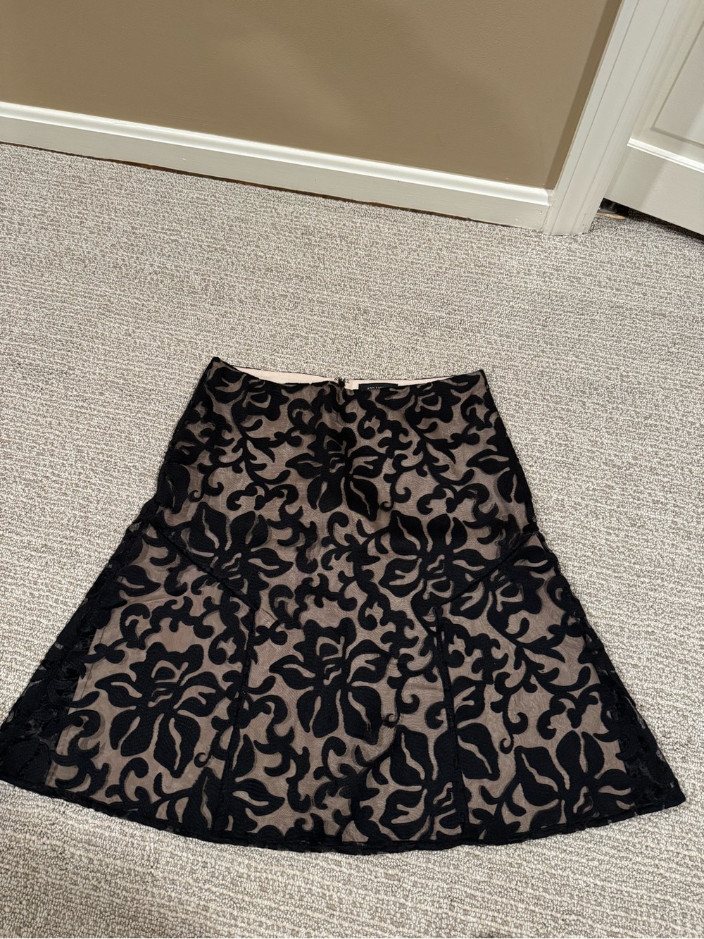 Ann Taylor Black Lace A-Line Skirt over Nude Base